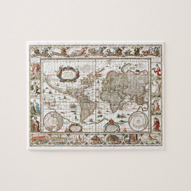 Antique Historical Old World Atlas Map Continents Jigsaw Puzzle (Horizontal)