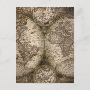 Antique Historical Old World Atlas Map Continents Postcard