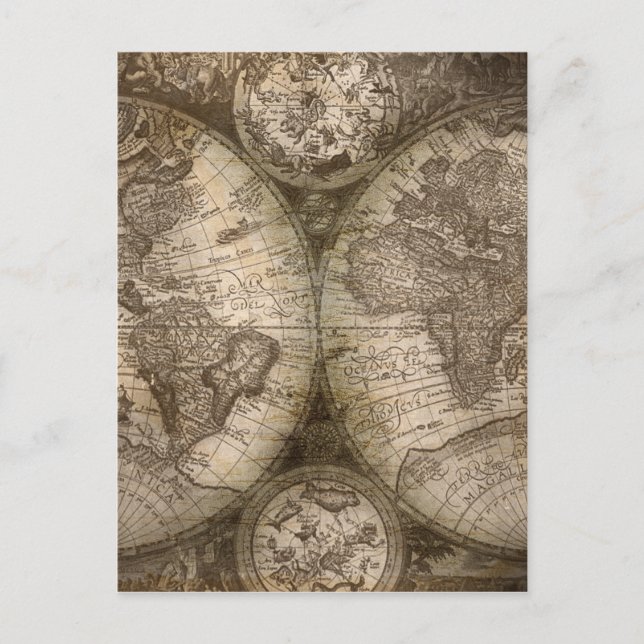 Antique Historical Old World Atlas Map Continents Postcard (Front)