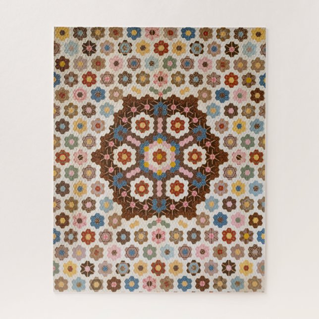 Antique Honeycomb Quilt Pattern - Folk Art Crafty  Jigsaw Puzzle (Vertical)