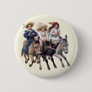 Antique horse pony children art 6 cm round badge