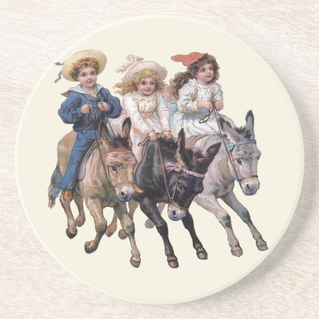 Antique horse pony children art coaster (Front)