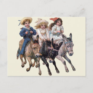 Antique horse pony children art postcard