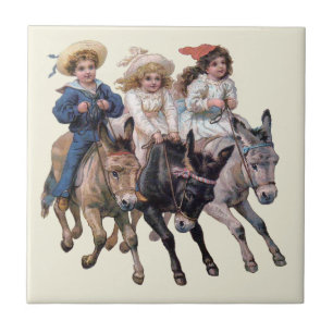 Antique horse pony children art tile