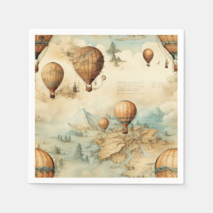 Antique Hot Air Balloon Sepia Map Landscape Napkin