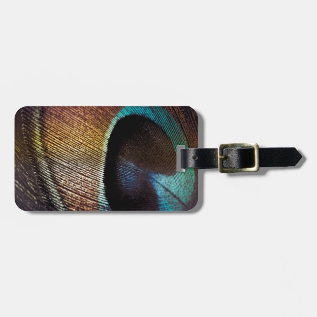 Antique Hues Peacock Feather Eye Luggage Tag (Front Horizontal)