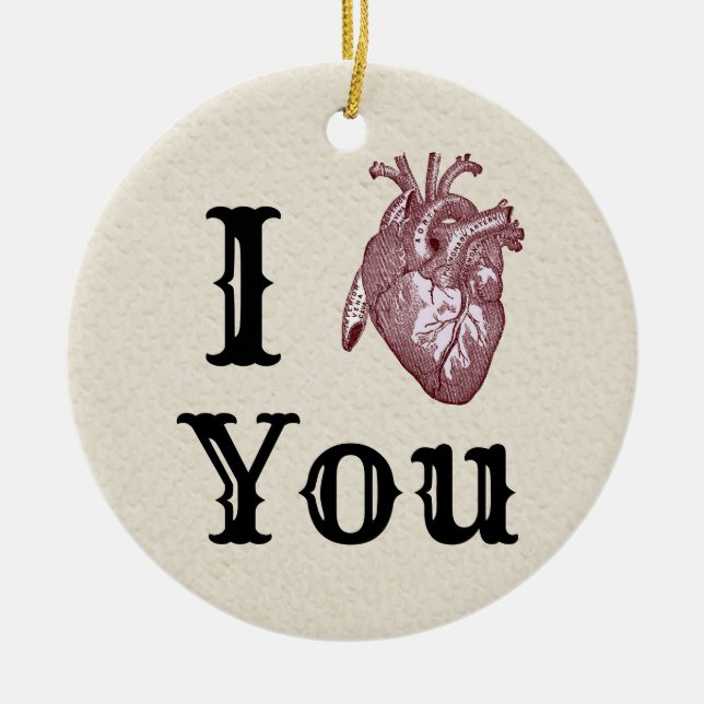 Antique I Heart You Ceramic Tree Decoration (Front)
