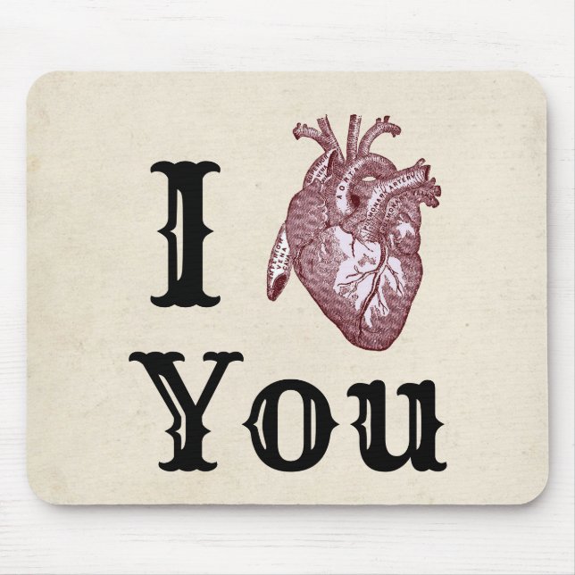 Antique I Heart You Mouse Mat (Front)