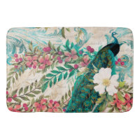 Antique Illustrated Peacock & Flowers Grunge