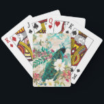 Antique Illustrated Peacock & Flowers Grunge Playing Cards<br><div class="desc">Vintage Illustrated Peacock & White and Red Flowers design with a grunge cream textured background and handwriting overlay</div>