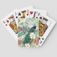 Antique Illustrated Peacock & Flowers Grunge