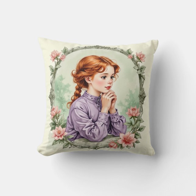 Antique-Inspired Floral Girl  Cushion (Front)
