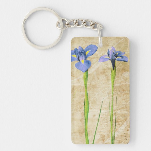Antique Irises - Vintage Iris Background Customise Key Ring (Front)