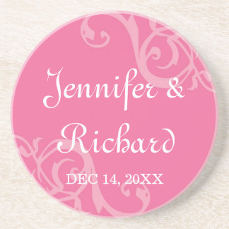 Antique iron scroll pink custom name wedding date coaster