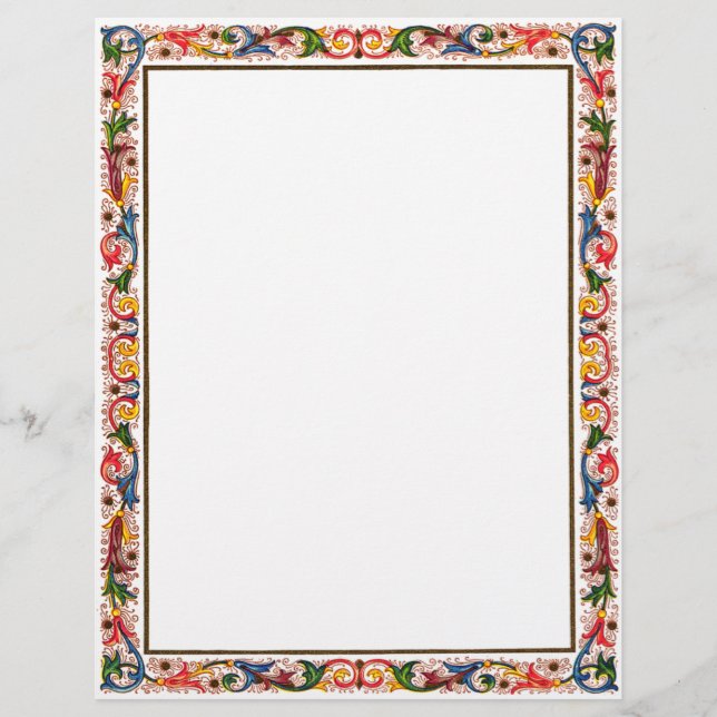 Antique Italian Floral Border Stationery (Front)