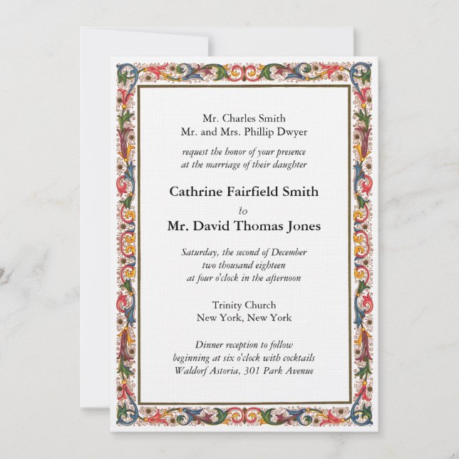Antique Italian Flower Border Wedding Invitation (Front)