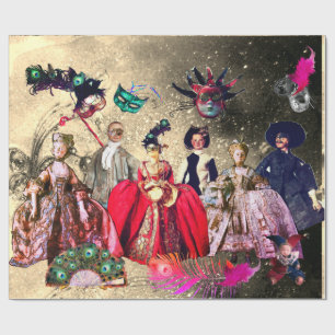 ANTIQUE ITALIAN PUPPETS AND MASKS MASQUERADE PARTY WRAPPING PAPER