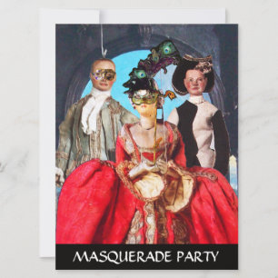 ANTIQUE ITALIAN PUPPETS MASQUERADE COSTUME PARTY INVITATION