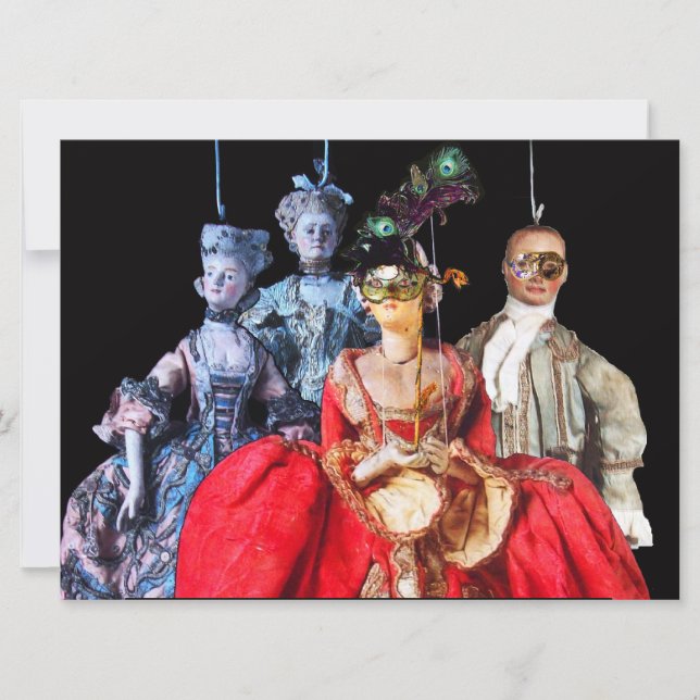 ANTIQUE ITALIAN PUPPETS MASQUERADE COSTUME PARTY INVITATION (Front)