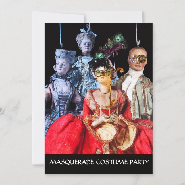 ANTIQUE ITALIAN PUPPETS MASQUERADE COSTUME PARTY INVITATION (Front)