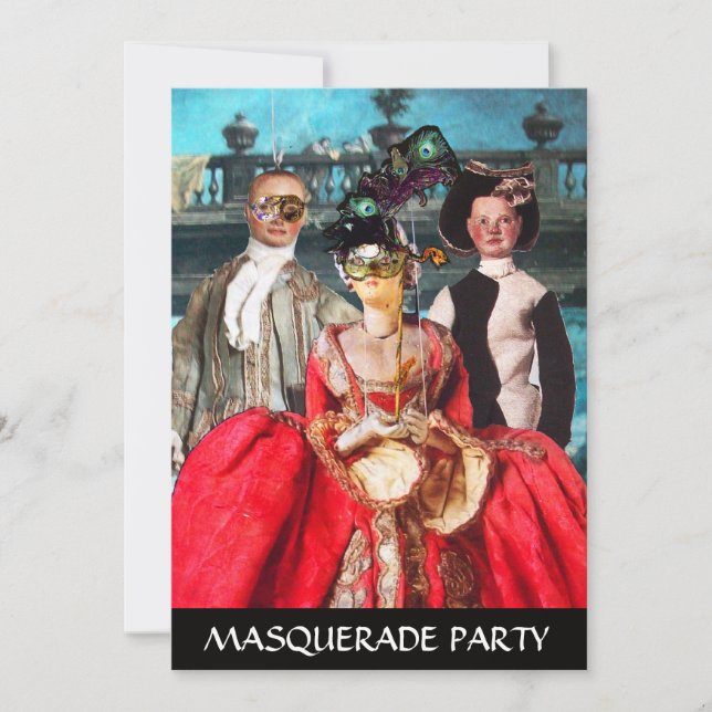ANTIQUE ITALIAN PUPPETS MASQUERADE COSTUME PARTY INVITATION (Front)