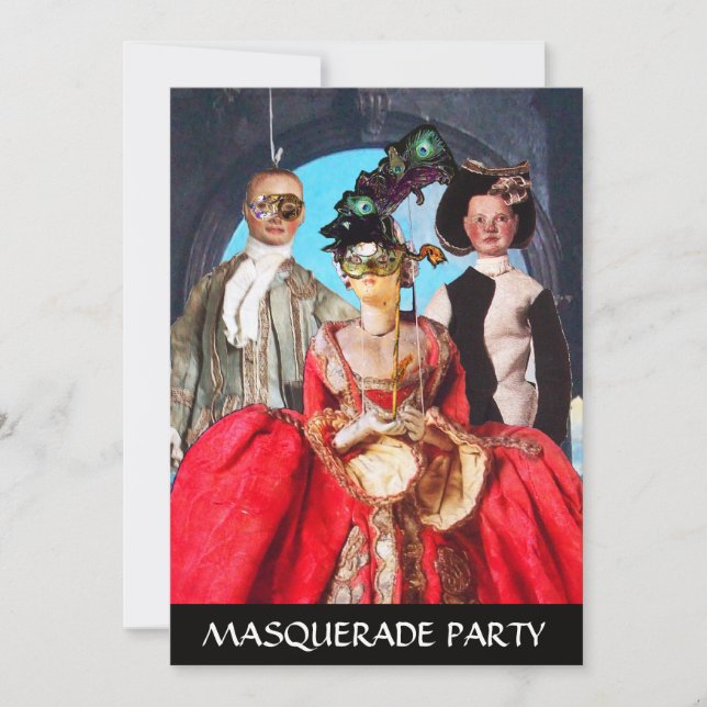 ANTIQUE ITALIAN PUPPETS MASQUERADE COSTUME PARTY INVITATION (Front)