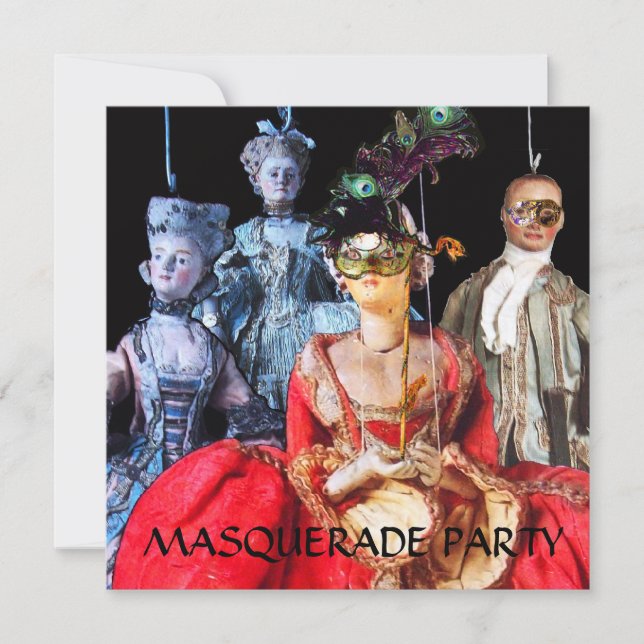 ANTIQUE ITALIAN PUPPETS MASQUERADE COSTUME PARTY INVITATION (Front)