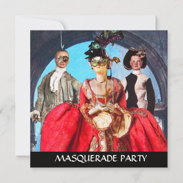 ANTIQUE ITALIAN PUPPETS MASQUERADE COSTUME PARTY INVITATION (Front)