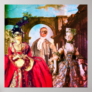 ANTIQUE ITALIAN PUPPETS MASQUERADE COSTUME PARTY POSTER