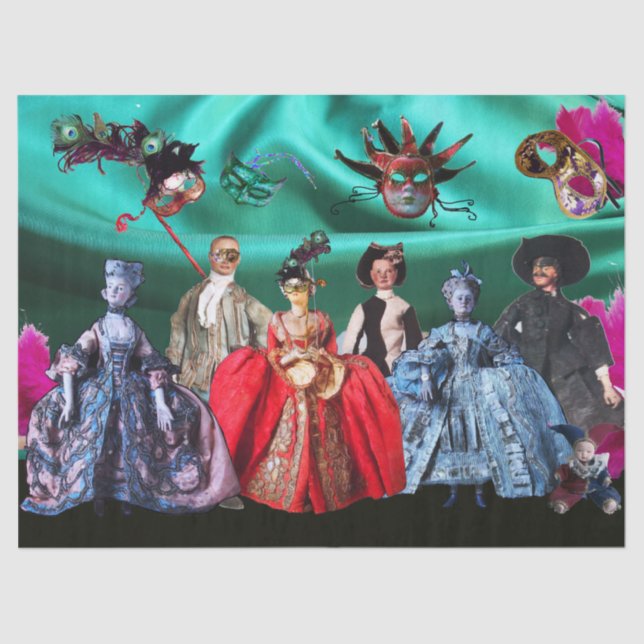 ANTIQUE ITALIAN PUPPETS,MASQUERADE PARTY MASKS TISSUE PAPER (Front)