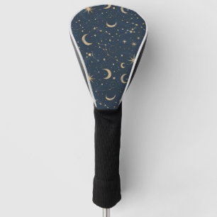 Antique Ivory Celestial Moon Star Map Navy Golf Head Cover