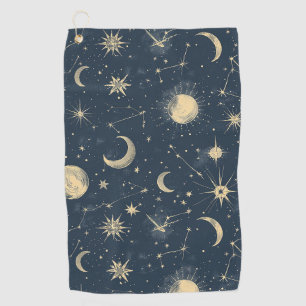 Antique Ivory Celestial Moon Star Map Navy Golf Towel