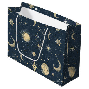 Antique Ivory Celestial Moon Star Map Navy Large Gift Bag