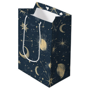 Antique Ivory Celestial Moon Star Map Navy Medium Gift Bag
