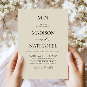 Antique Ivory Elegant Minimalist Initial Wedding Invitation