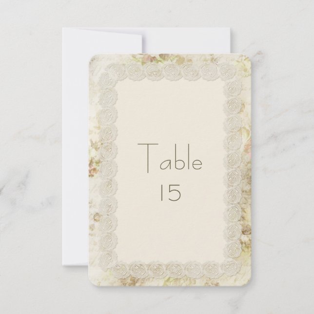 Antique Ivory Lace Floral Wedding Table Numbers (Front)