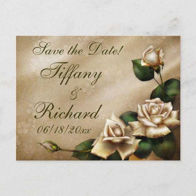 Antique Ivory Rose Announcement Postcard (Front)