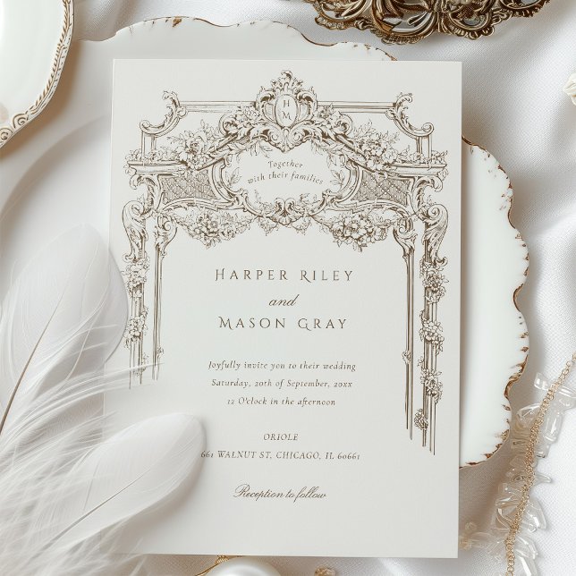 Antique Ivory Sepia Ornate Wedding Arch Invitation (Creator Uploaded)