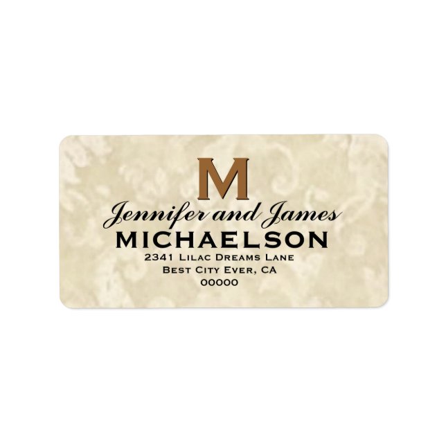 Antique Ivory Wedding Monogram M Personalised Label (Front)