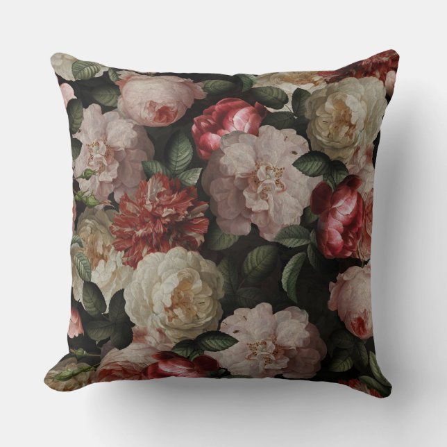 Antique Jan Davidsz. de Heem Lush Roses Flowers Cushion (Front)