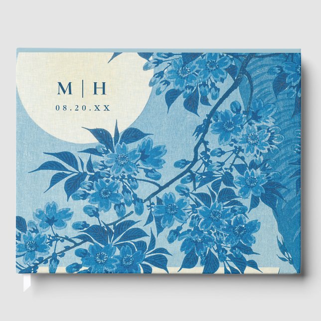 Antique Japanese Blue Cherry Blossom Guest Book (Front)