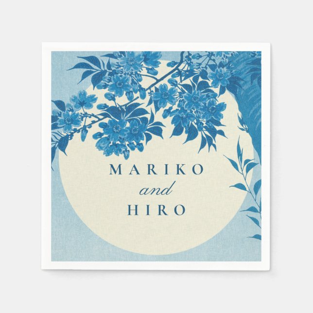 Antique Japanese Blue Cherry Blossom Napkin (Front)