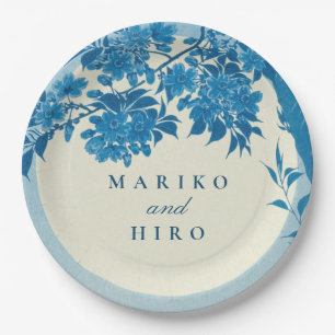 Antique Japanese Blue Cherry Blossom Paper Plate
