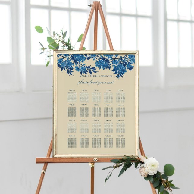 Antique Japanese Blue Cherry Blossom Seating Chart (Creator Uploaded)