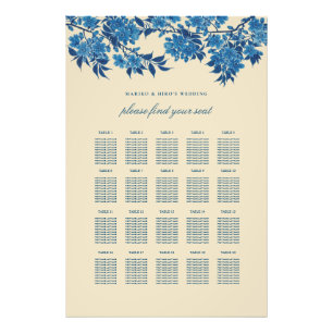 Antique Japanese Blue Cherry Blossom Seating Chart Photo Print