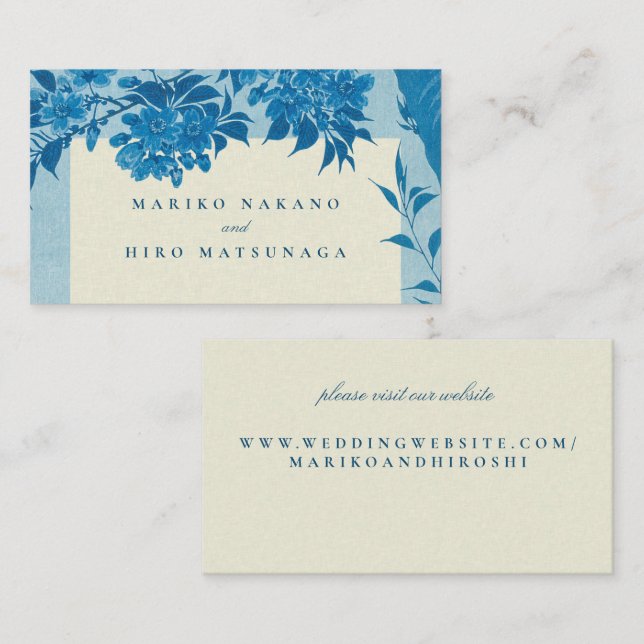 Antique Japanese Blue Cherry Blossom Website Enclosure Card (Front/Back)