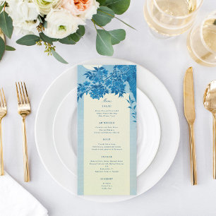 Antique Japanese Blue Cherry Blossom Wedding Menu