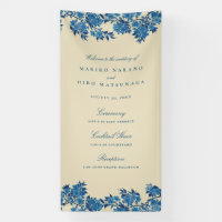 Antique Japanese Blue Cherry Blossom Welcome