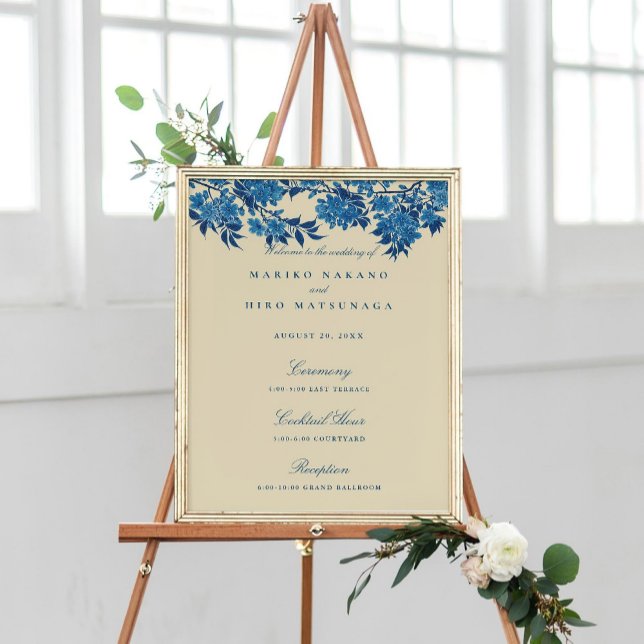Antique Japanese Blue Cherry Blossom Welcome Poster (Creator Uploaded)