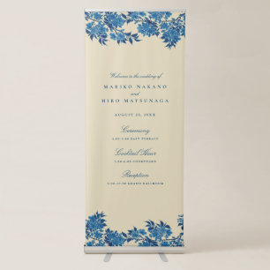 Antique Japanese Blue Cherry Blossom Welcome Retractable Banner